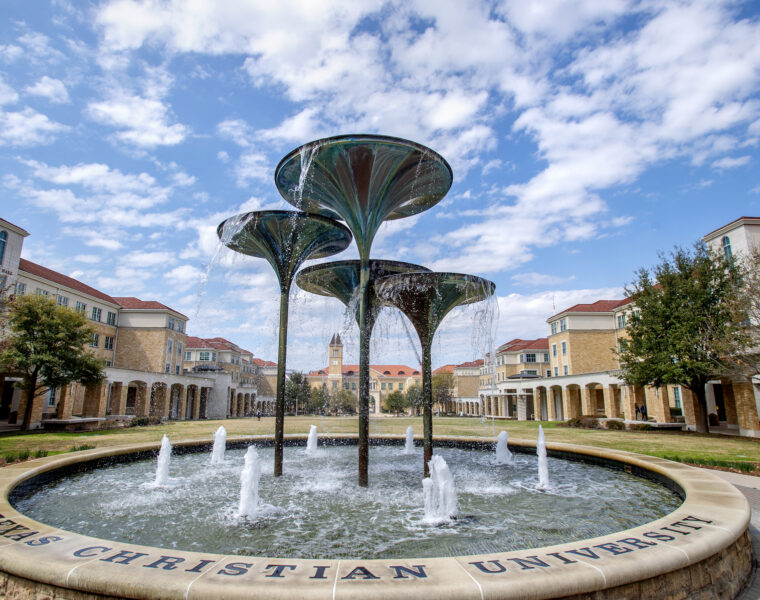 Frog Fountain with Campus Commons in the background